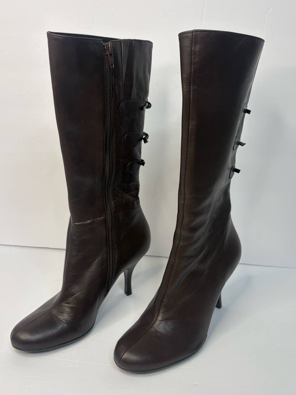 ANTONIO MELANI Tall Leather Boots in Dark Brown